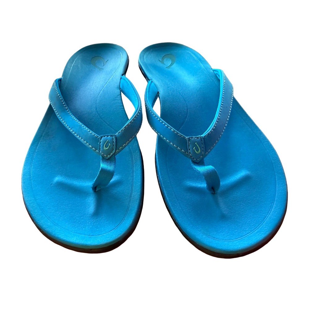 OluKai HO'Opio Teal Blie Flip Flop Sandals Women's Size 8 Comfort Beach Shoe